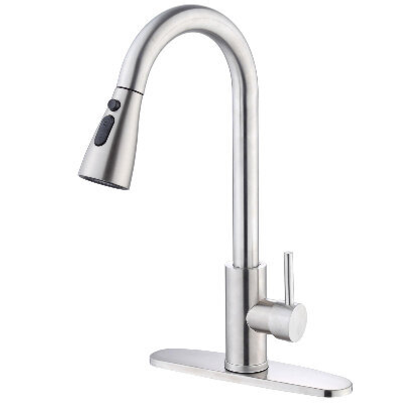 Sleek Stainless Steel Pull-Down Kitchen Faucet with High-Arc Sprayer