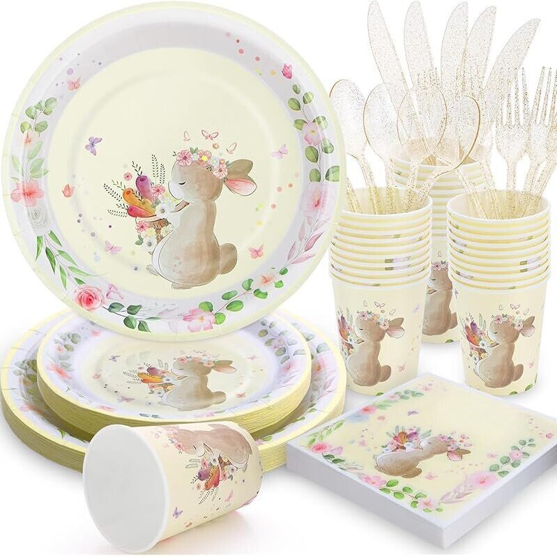 168-Pc Gudvilla Easter Paper Plates and Napkins Party Supplies