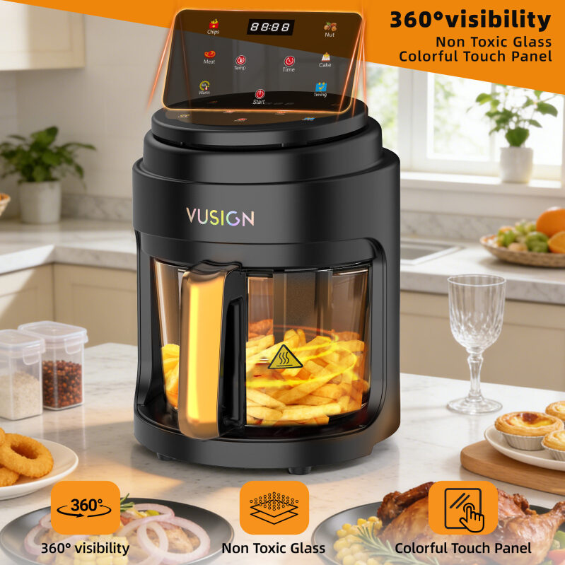 VUSIGN 5-Qt 1000W Air Fryer with 360-Degree Viewing Glass Pot