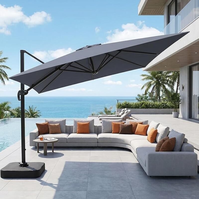 Olilawn 9x11.5ft Offset Cantilever Patio Umbrella with Base - Premium Shade for Outdoor Living