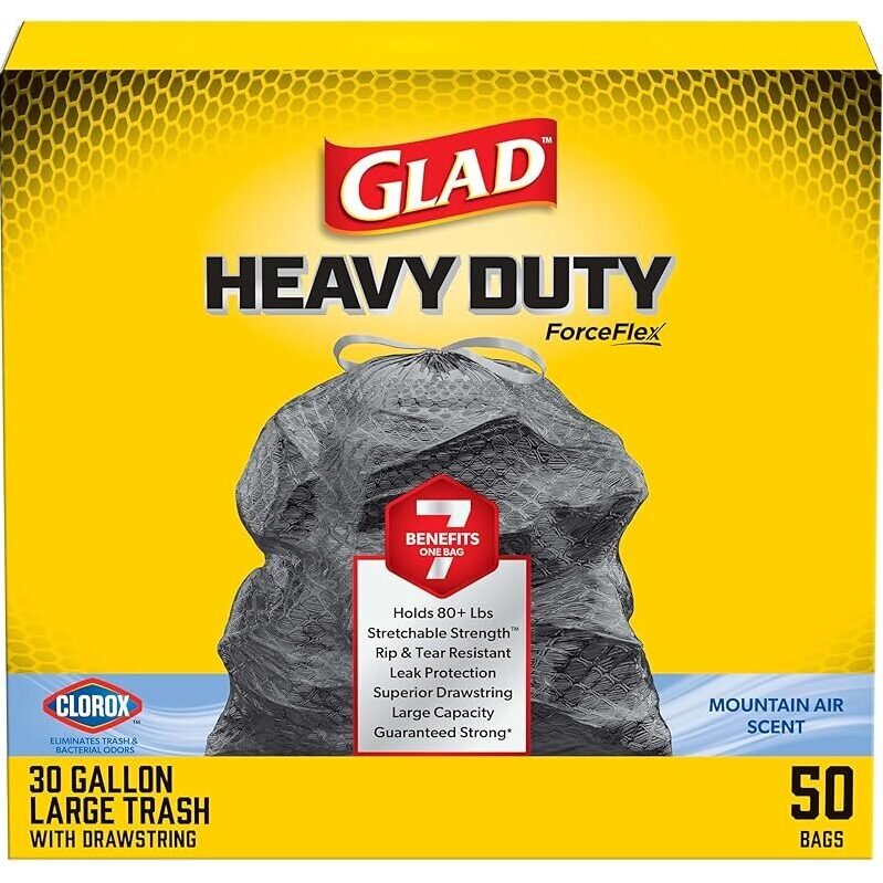 Glad ForceFlex Heavy Duty Trash Bags with Clorox 30 Gal - 50 Ct