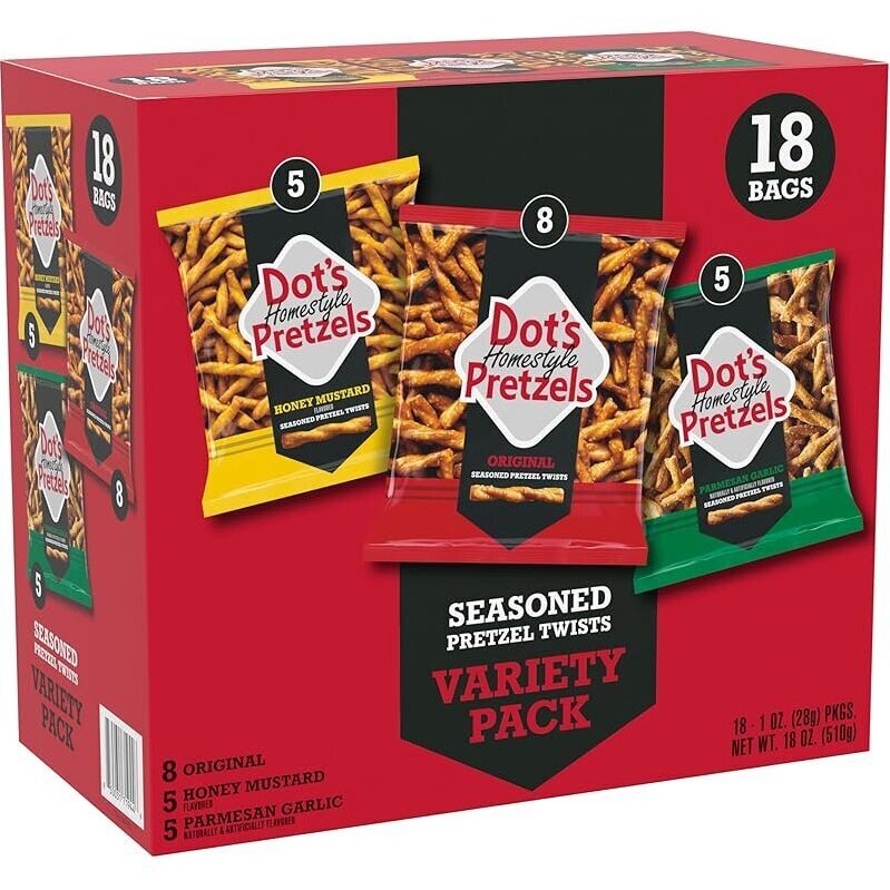 Dot's Homestyle Pretzels Variety Pack - 18 Count, 1oz Bags