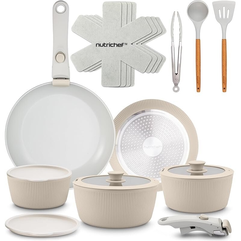 NutriChef 18-Piece Ceramic Cookware Set - Durable, Healthy Cooking Solution