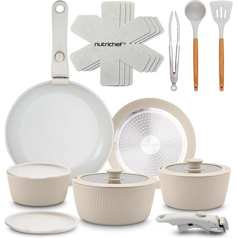 NutriChef 18-Piece Ceramic Cookware Set - Durable, Healthy Cooking Solution