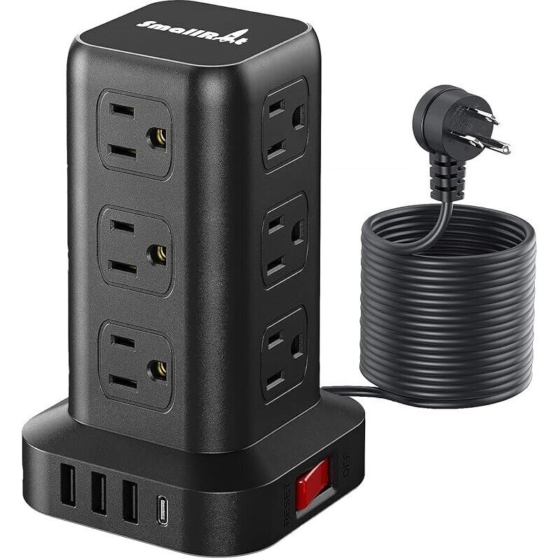 15ft USB C Power Strip Surge Protector Tower with Multiple Outlets and USB Ports