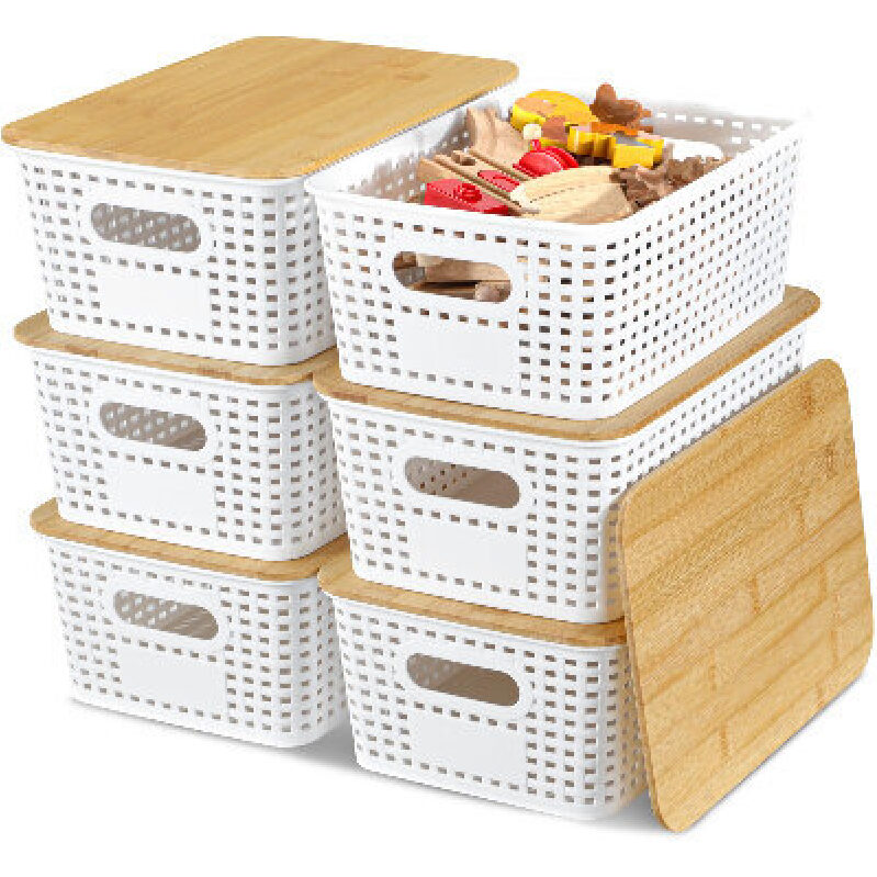 EOENVIVS Bamboo Lid Plastic Storage Baskets - 6 Pack