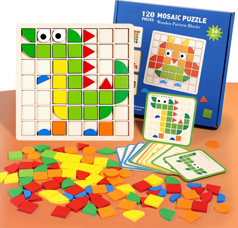 Wooden Pattern Blocks - 120 Piece Puzzle Set