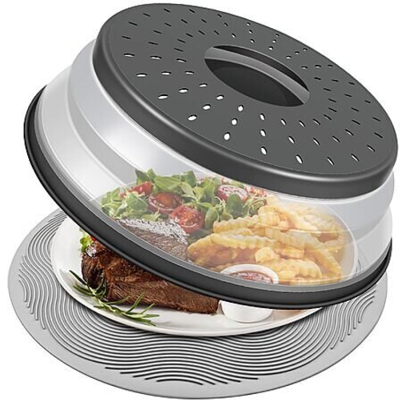 10 Inch Microwave Food Cover & Collapsible Silicone Mat - Affordable and Practical