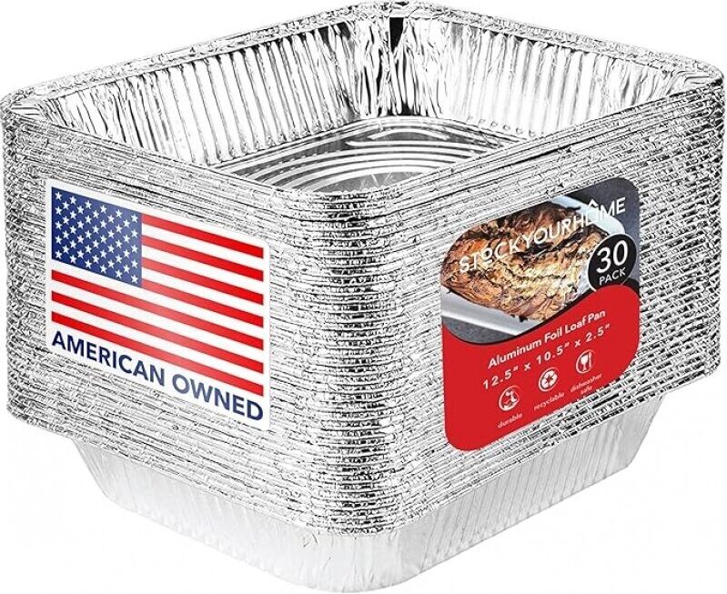 StockYourHome Aluminum 9x13 Inch Disposable Foil Pans - 30 Pack