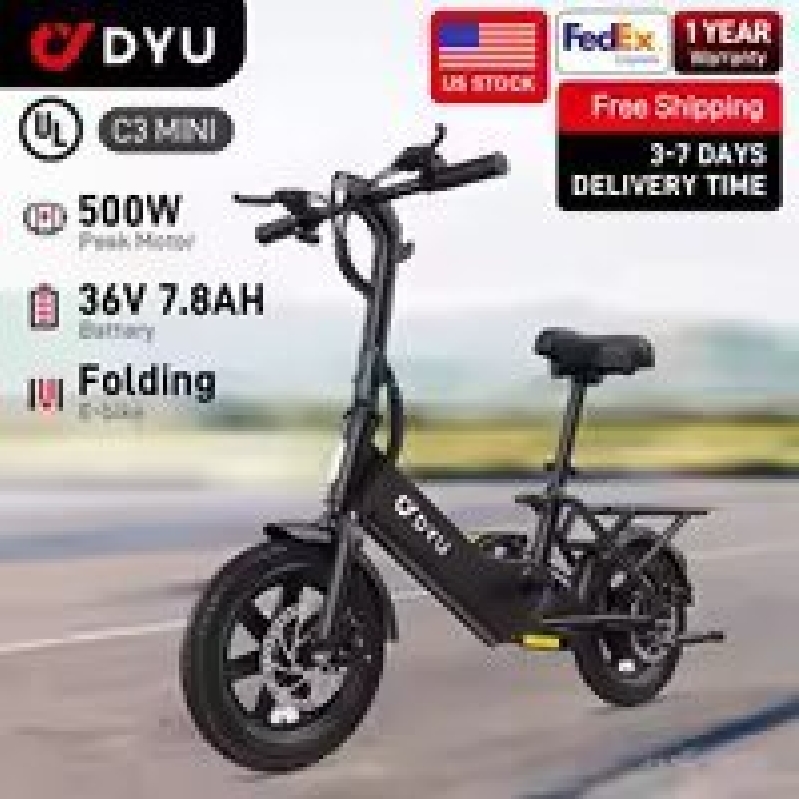 Compact DYU C3 Folding Electric Bike - 14-Inch E-Bike with 500W Motor