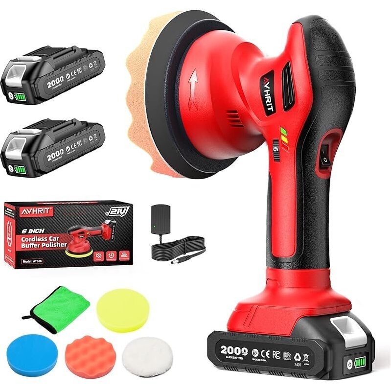 Upgraded Avhrit Cordless Car Buffer Polisher Kit - Dual Action, 6 Inch