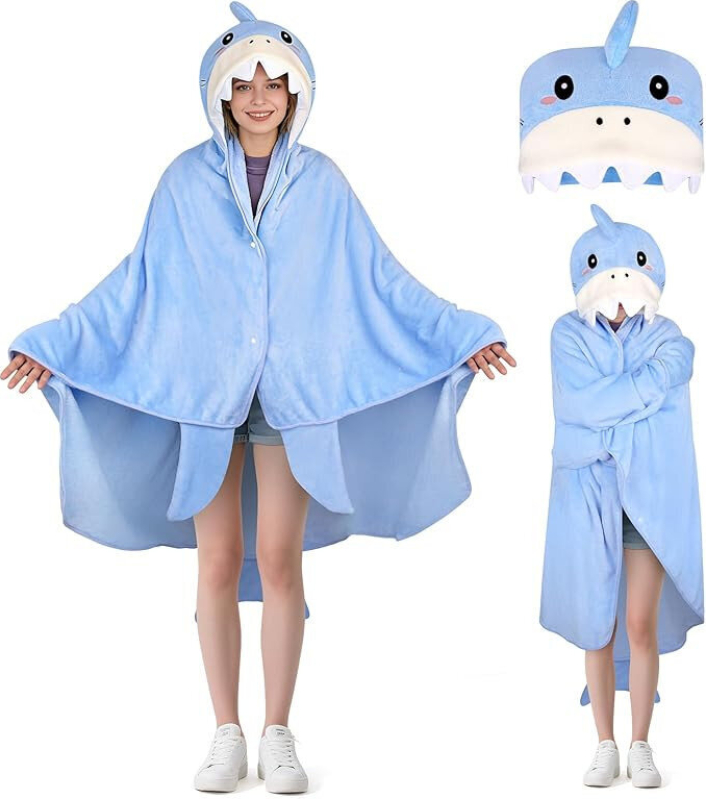 Get Cozy with Our Cute Sharky Hooded Blanket - Perfect Gift for All Ages