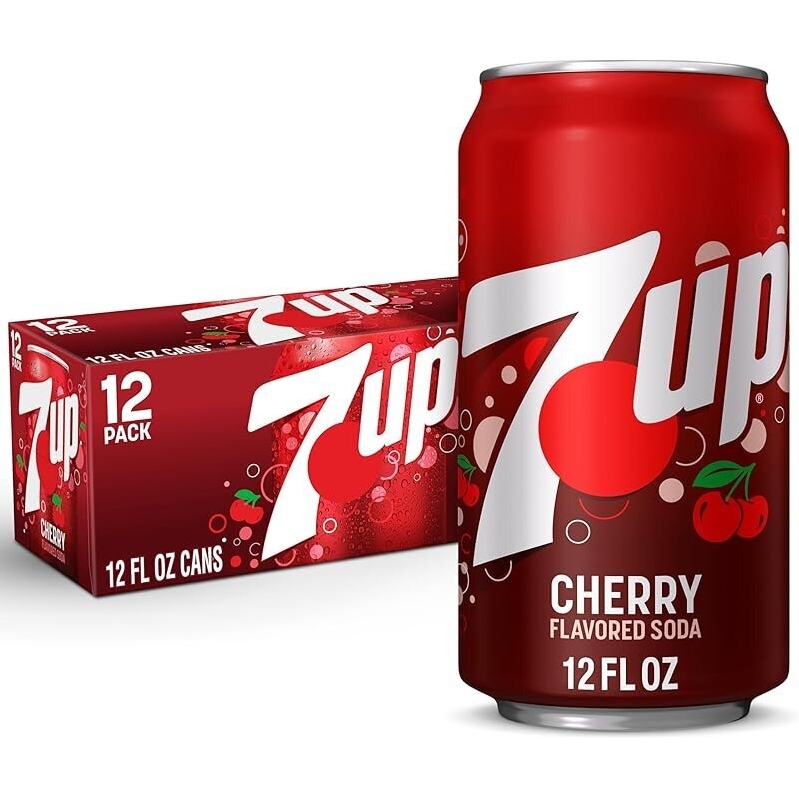 Refreshing 12-Pack 7UP Cherry Flavored Soda, 12 fl oz Cans