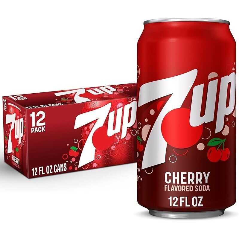 Refreshing 12-Pack 7UP Cherry Flavored Soda, 12 fl oz Cans