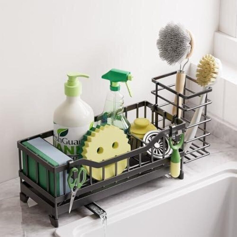 304 Stainless Steel Kitchen Sink Brush Organizer with Long Handle Brush - 50% OFF