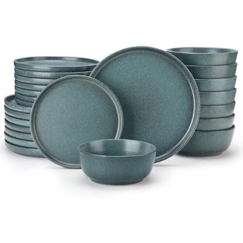 Affordable 8-Person Dinnerware Set with Scratch-Resistant Plates - Blue Tone