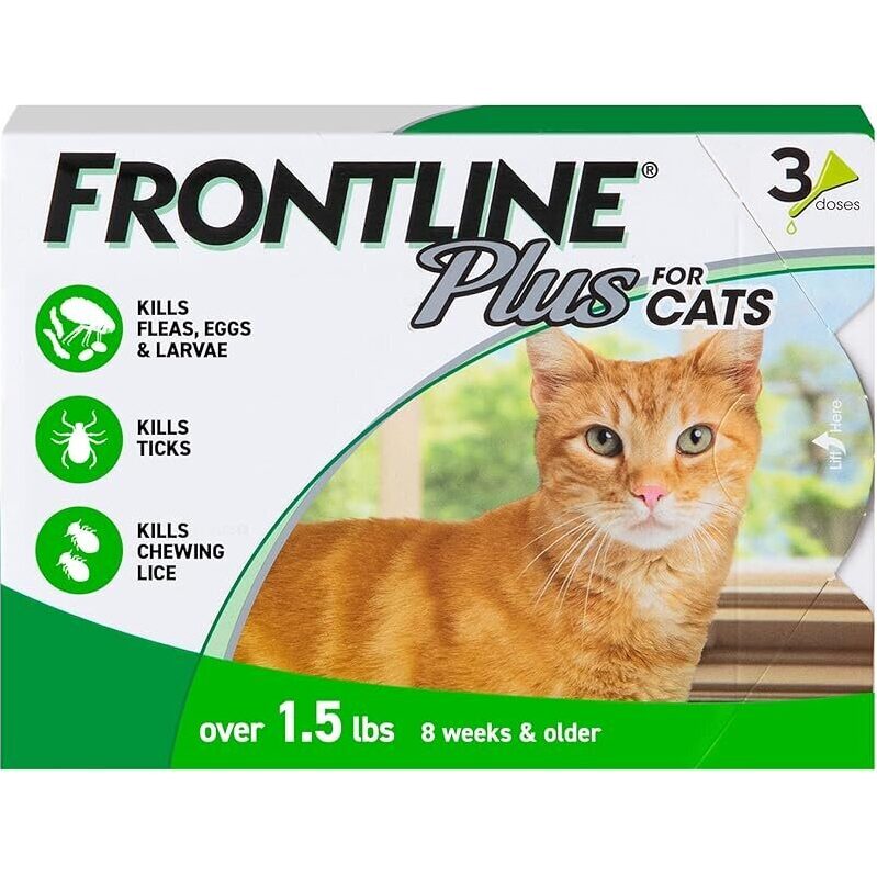Frontline Plus Flea and Tick Treatment for Cats Over 1.5lb - 3 Pack