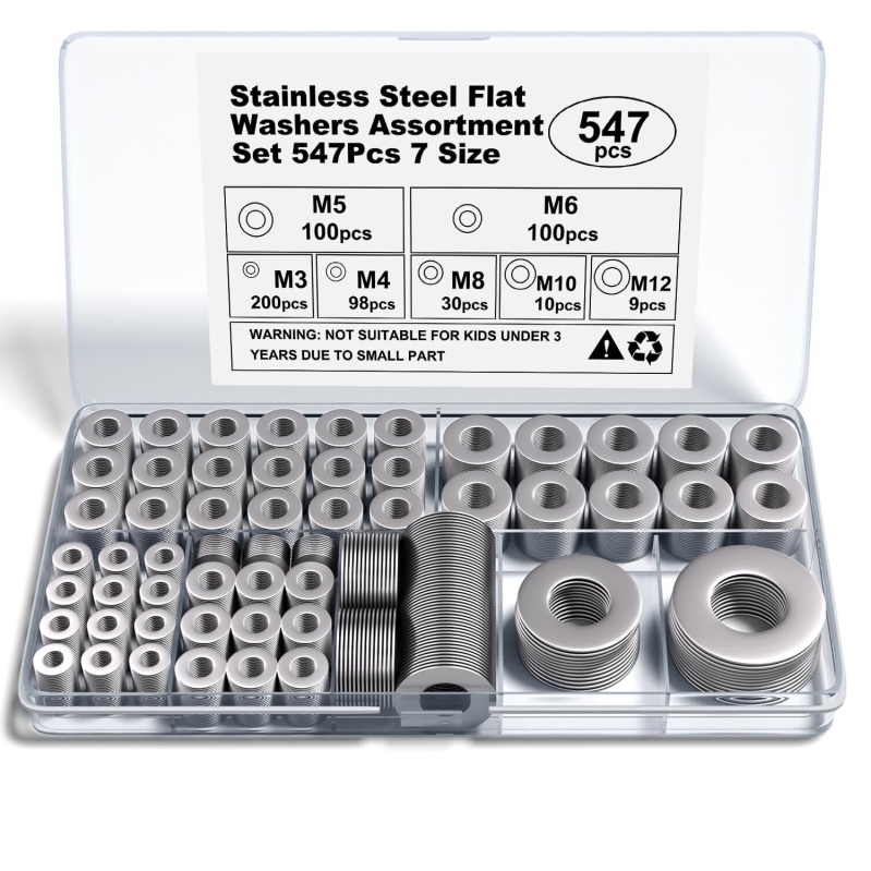 547-Piece Stainless Steel Flat Washer Set - High-Quality Fastening Solution