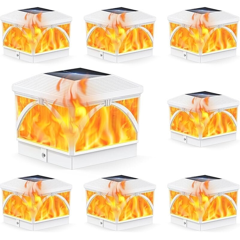 LETMY 8-Pack Solar Flame Post Cap Lights for Outdoor