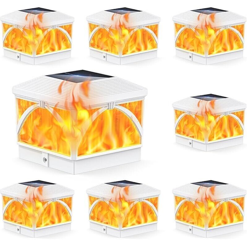 LETMY 8-Pack Solar Flame Post Cap Lights for Outdoor