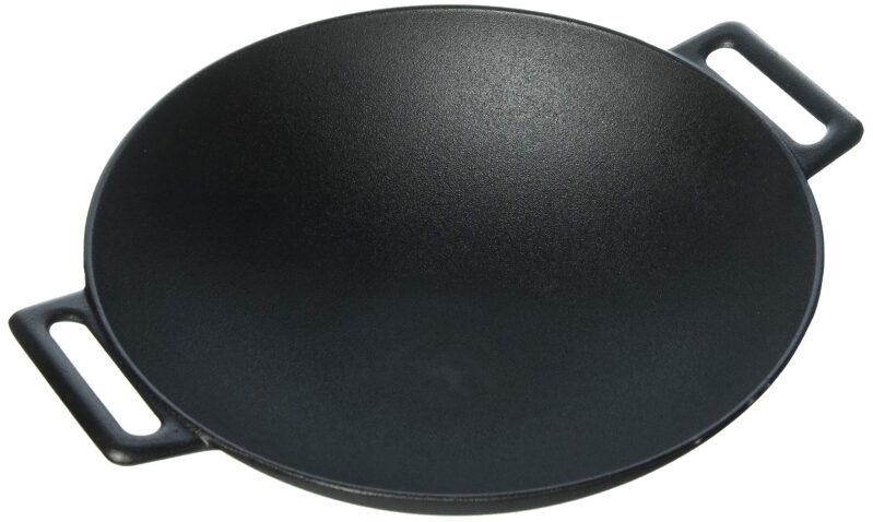 Jim Beam 12-in Pre Seasoned Cast Iron Grilling Wok - Heavy-Duty Cooking