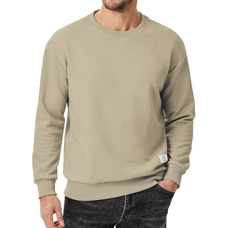 Jmierr Men's Casual Long Sleeve Geometric Texture Crewneck Sweatshirt