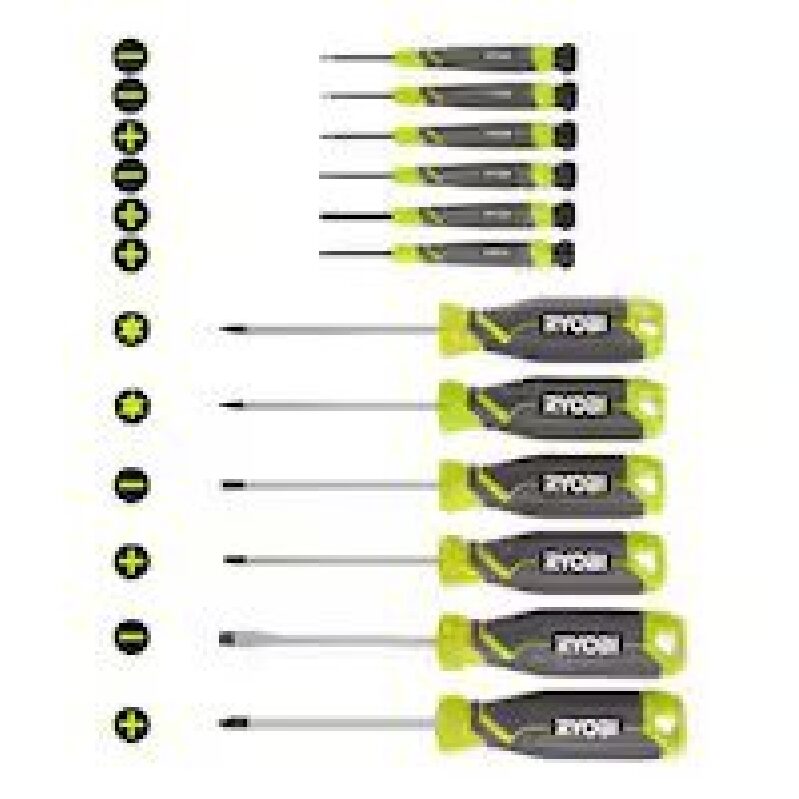 RYOBI 12-Piece Screwdriver Set with Cushion Grip Handles - Precision and Durability