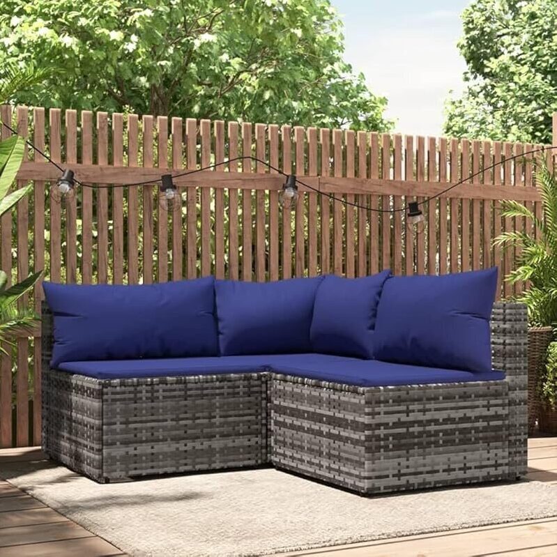 Elegant 3-Piece Patio Lounge Set with Blue Cushions