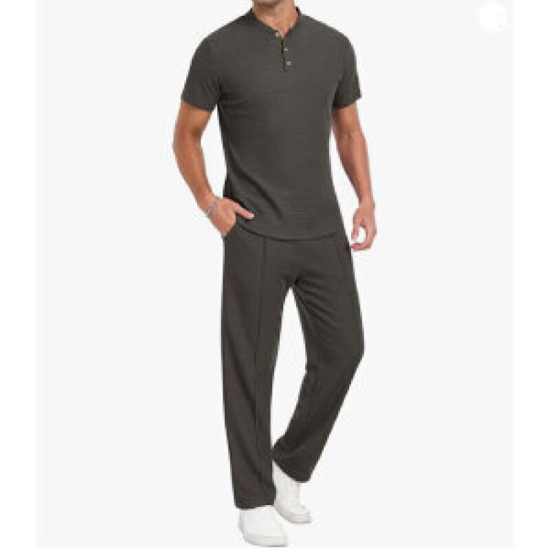 Elevate Your Casual Wardrobe with PrinStory Men's Short Sleeve Henley Set