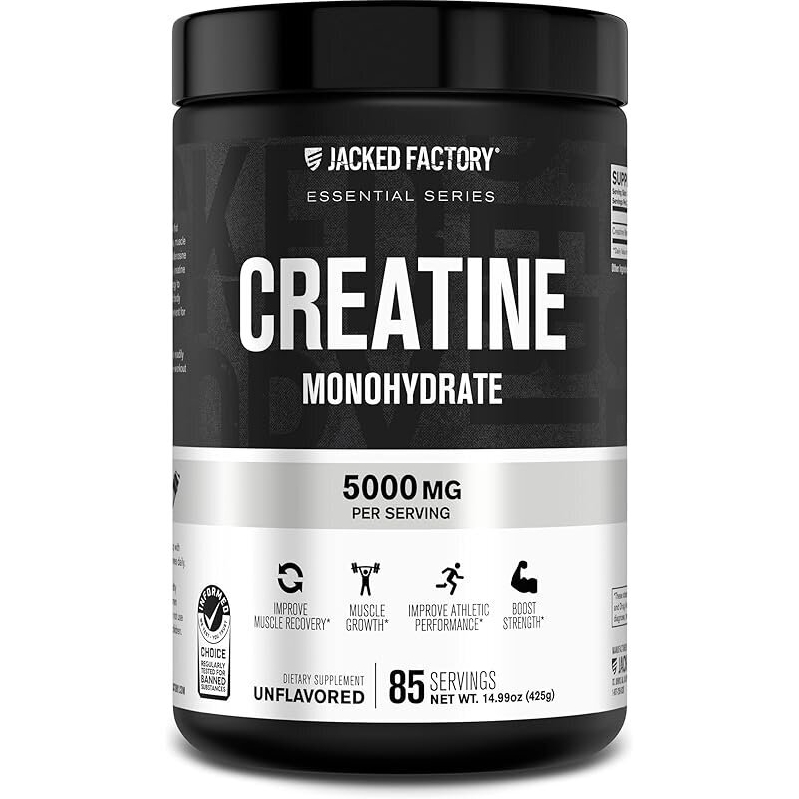 Jacked Factory Creatine Monohydrate Powder - Unflavored, Pure, High-Quality Supplement