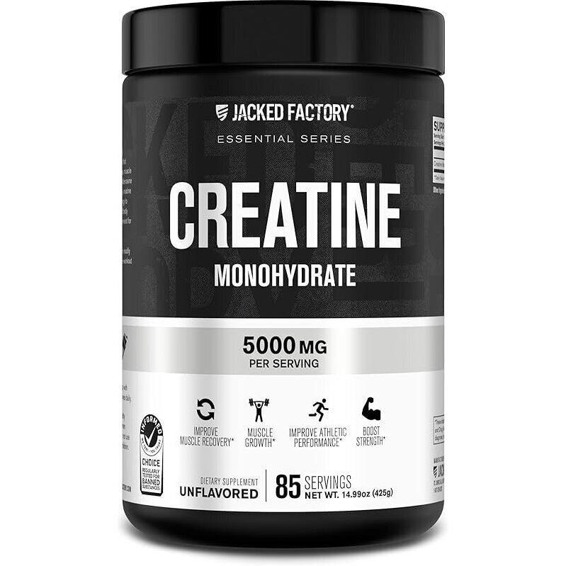 Jacked Factory Creatine Monohydrate Powder - Unflavored, Pure, High-Quality Supplement