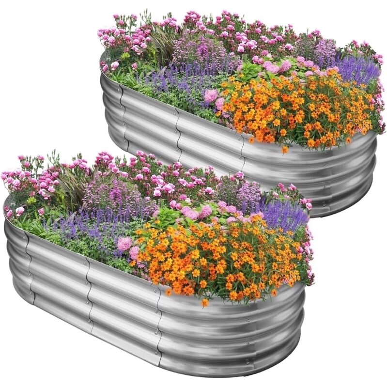 2 Pack HGD Raised Garden Bed Kit Oval Galvanized Metal 4x2x1 ft