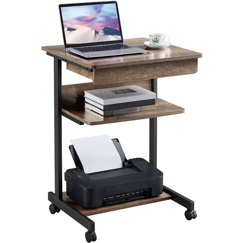 Alden Design Rolling Computer Desk - Compact and Functional Home Office Solution