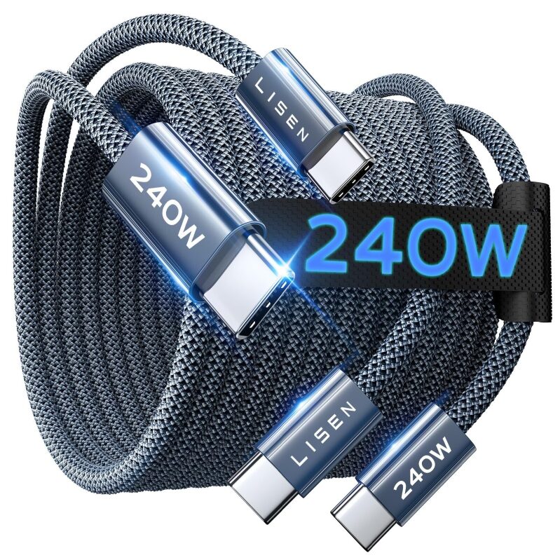 LISEN 6.6ft 240W USB-C to USB-C Cable (2-Pack)