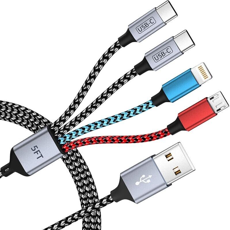 Versatile 5ft 4-in-1 USB Charging Cable for Multiple Devices