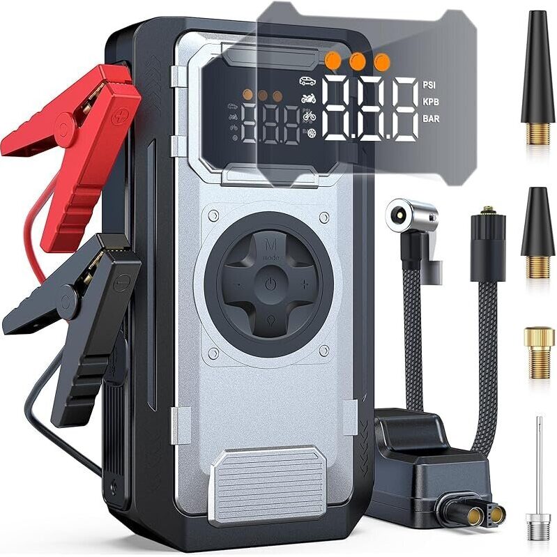 Powerful Portable Car Jump Starter with Air Compressor - Reliable and Compact