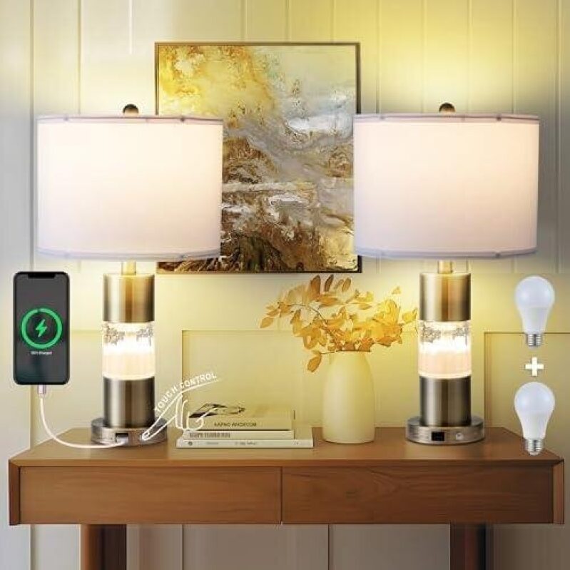 Serteaw Set of 2 Gold Bedroom Lamps for Nightstands - 68% OFF