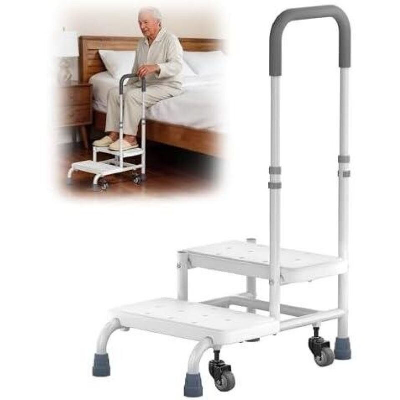 Adjustable Step Stool with Wheels and Handrail - 52% Off