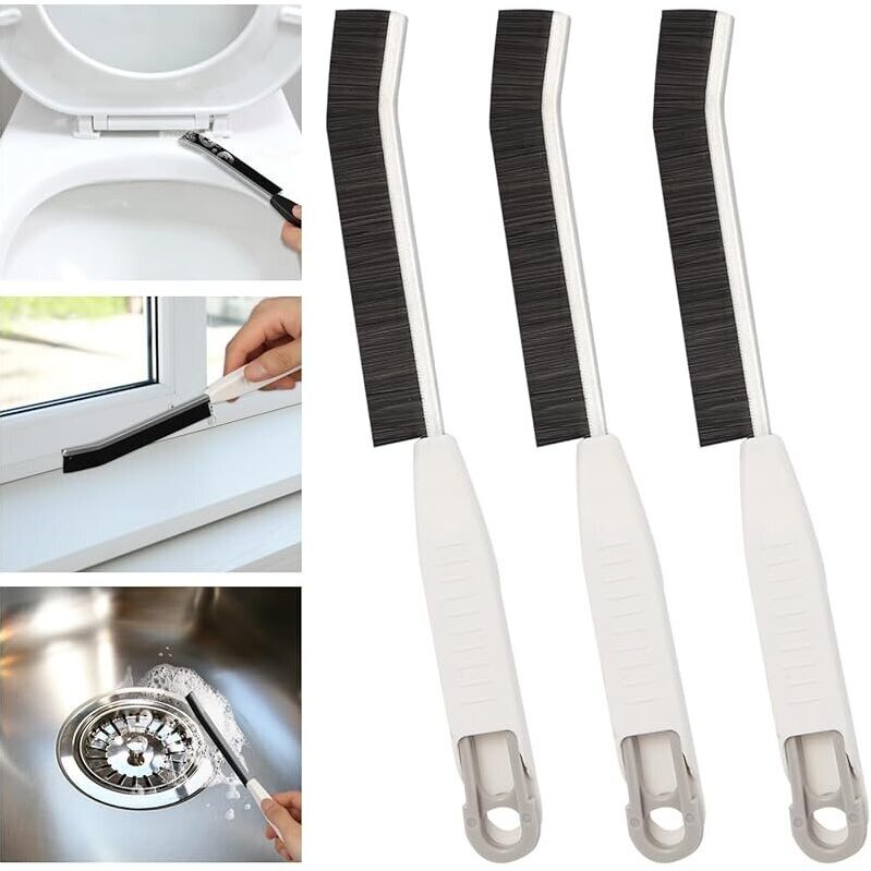 3-Piece Crevice Cleaning Brush Set - Hard Bristle Grout Scrub for Narrow Spaces