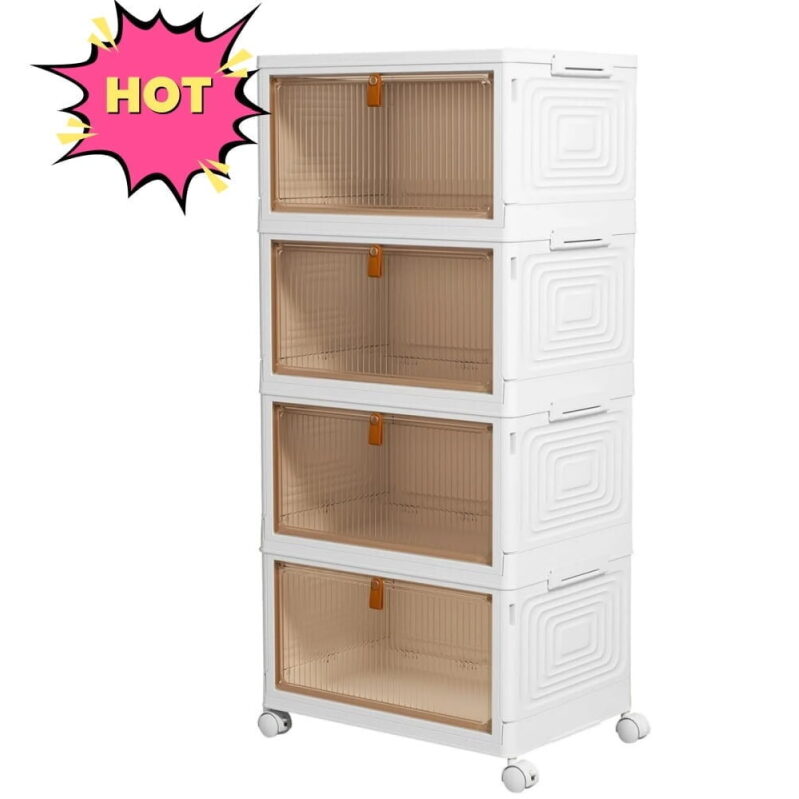 OKENTEN 4-Tier Rolling Wheeled Plastic Storage Bins w/Lid 92Qt