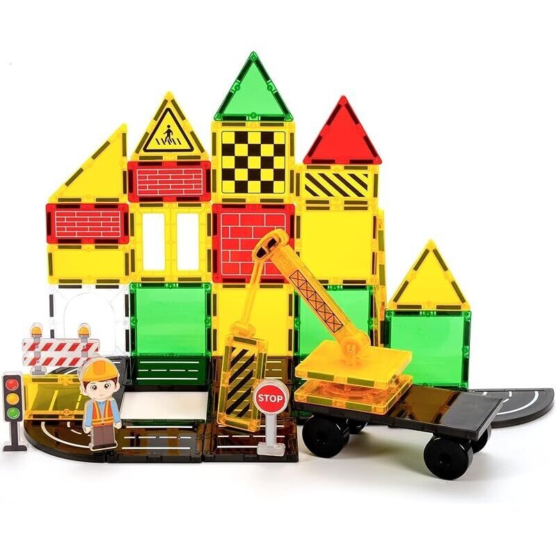 Cossy 42pcs Engineering Themed Magnetic Tiles Building Set