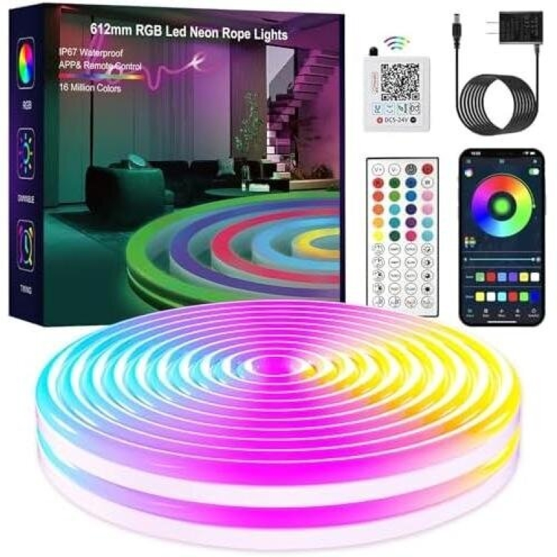 612mm RGB LED Neon Rope Lights with APP & Remote Control - 50% OFF
