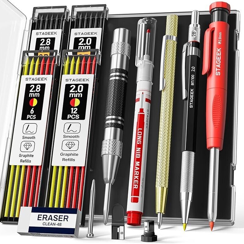 14-Pack Stageek Carpenter Pencil Set with Sharpener - Precision Tools