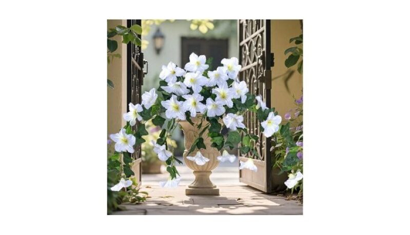 BSMYBO 2Pcs Artificial Hanging Flowers for Outdoors - UV Resistant, Realistic, and Easy to Use