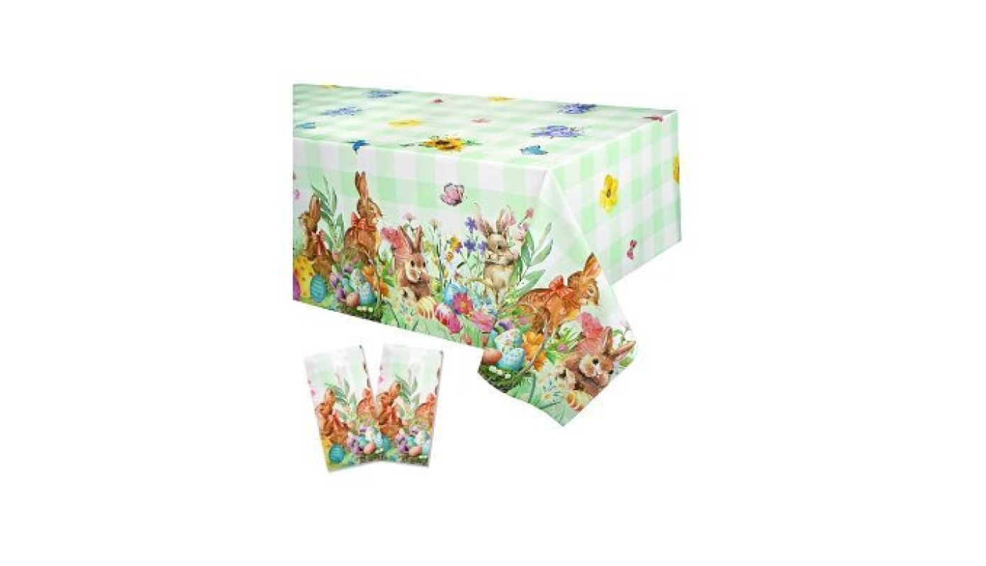 Easter Tablecloth Set - 2 Pack, 54 x 108 Inch, Disposable Plastic, Easter Bunny Tablecloth