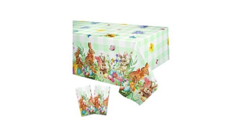 Easter Tablecloth Set - 2 Pack, 54 x 108 Inch, Disposable Plastic, Easter Bunny Tablecloth