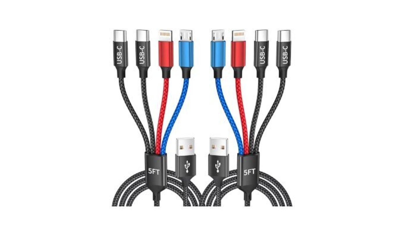 4-in-1 Multi Charging Cable for Multiple Devices - 2Pack 5FT