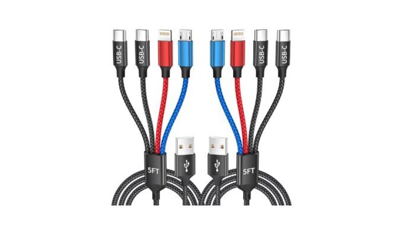 4-in-1 Multi Charging Cable for Multiple Devices - 2Pack 5FT