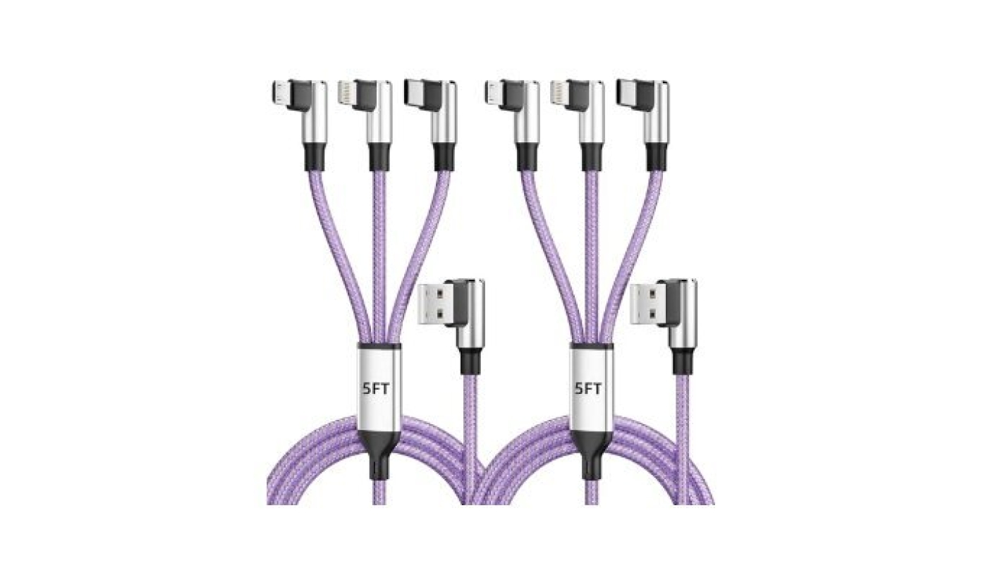 Gamer-Friendly & Travel Essentials 90 Degree Multi Charging Cable [2Pack 5FT]
