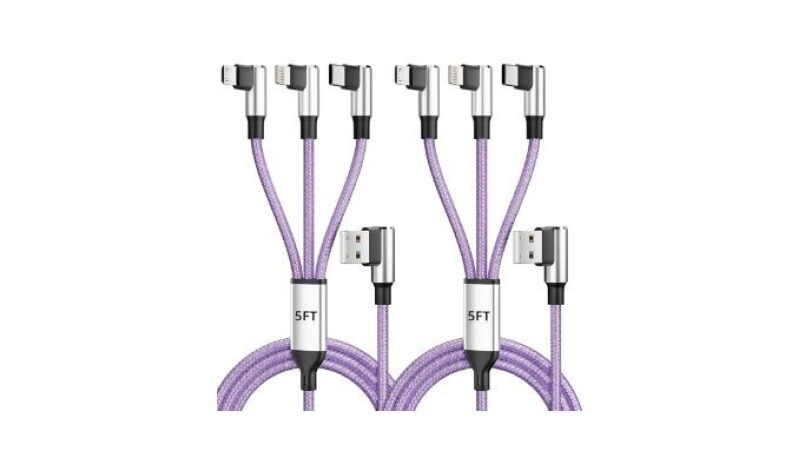 Gamer-Friendly & Travel Essentials 90 Degree Multi Charging Cable [2Pack 5FT]